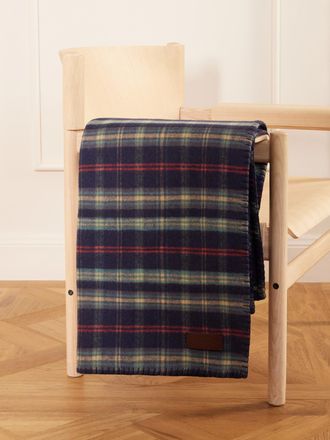 Ralph Lauren Home Plaid In Misto Lana E Cashmere A Quadri Punto Festone Con Finiture In Pelle Georgia - Blu