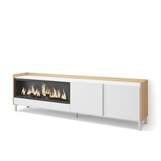 Skraut Home Skraut Home - Mueble Tv, Televisi&oacute;n, Muebles De Sal&oacute;n, Almacenaje, 212x35x61cm, Para Tv Hasta 80, Chimenea El&eacute;ctrica Xxl, Dise&ntilde;o Industrial, Estilo Mo
