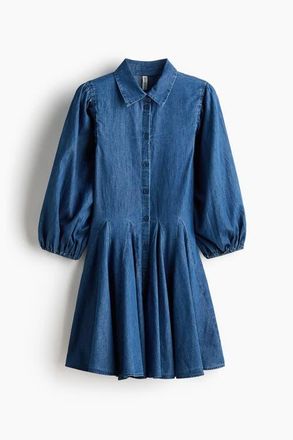 H&M Puff-sleeved Flared-skirt Dress in Denim Blue at Nordstrom, Size X-Small