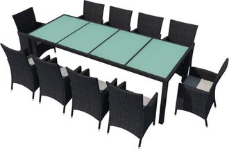 vidaXL Set Comedor De Jard&iacute;n 11 Piezas Y Cojines Rat&aacute;n Sint&eacute;tico Negro Vidaxl