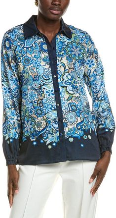 T Tahari Garden Bloom Button Down Blouse