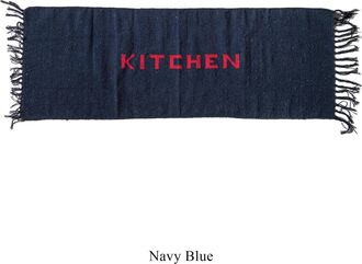 Puebco Alfombra de cocina hecha a mano en hilo reciclado / azul marino 45 x 120 cm