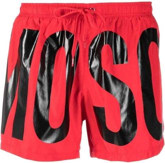 Moschino Heren Logo Polyester Zwemshorts (Rood)
