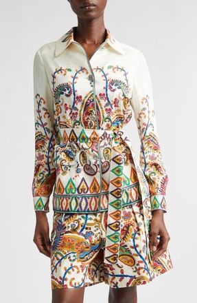 Etro Paisley Border Belted Safari Jacket in Print On White Base at Nordstrom, Size 10 Us