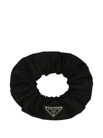 Prada ruffled triangle-plaque scrunchie - Black