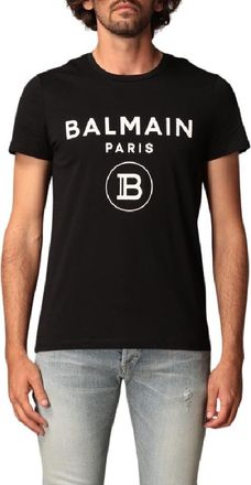 Balmain Flock Logo Embossed Cotton T Shirt