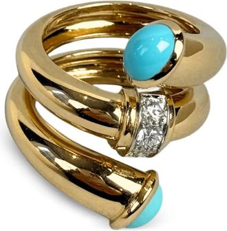 David Webb Anello in oro giallo 18 carati con diamanti e turchese