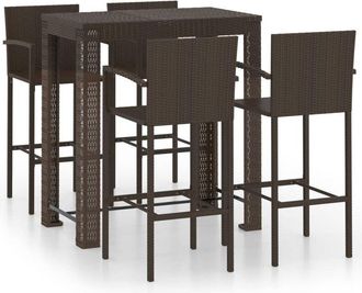vidaXL Vidaxl - Muebles De Bar De Jard&iacute;n 5 Pzas Rat&aacute;n Pe Reposabrazos Marr&oacute;n