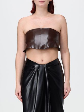 Hanita Cropped Faux Leather Bandeau Top with Woven Straps