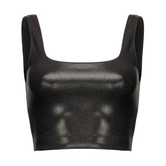 Pinko Pinko, Tops, Dames, Zwart, M, Nylon, Gelamineerde nylon top met reli&euml;flogo