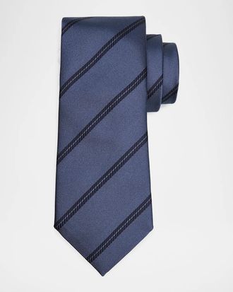 Brunello Cucinelli Men & apos;s Regimental Stripe Silk Tie