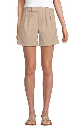 Lands End Chino High Rise Pleated 7 Shorts in Champagne at Nordstrom, Size 14