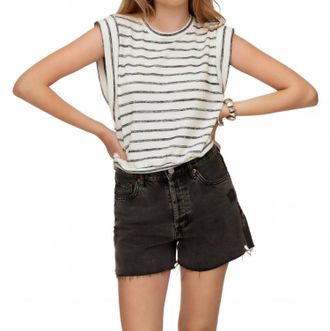 Fifteen Twenty Janice Extended Sleeve Top In Off White With Black Stripe