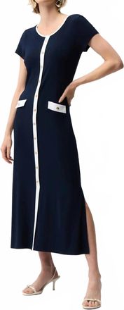 Joseph Ribkoff Color Block Midi Dress In Midnight Blue/vanilla