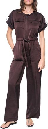 DKNY Drawstring Waist Hammered Satin Jumpsuit in Tobacco at Nordstrom, Size X-Large