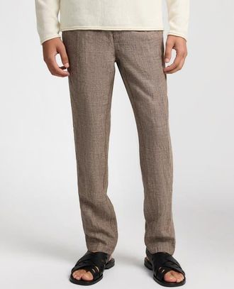 Onia Linen Tapered Pleated Trouser in Medium Brown at Nordstrom, Size 40