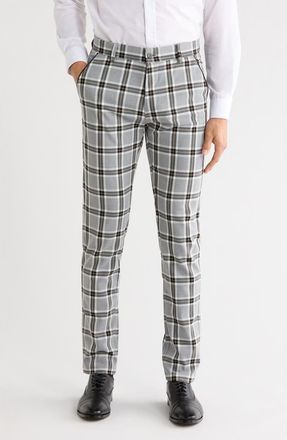 T.R. Premium Plaid Straight Leg Trousers in Grey at Nordstrom Rack, Size 34