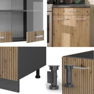 Vicco Mueble De Cocina R-line, Roble Artesanal/antracita, 200 Cm Sin Encimera