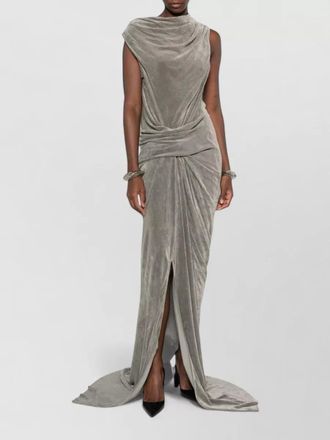Rick Owens velvet draped cowl-neck sleeveless front-slit floor-length gown