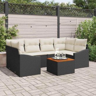 vidaXL Vidaxl - Conjunto De Sof&aacute; De Jard&iacute;n Con Coj&iacute;n 7 Pcs Negro Polirat&aacute;n