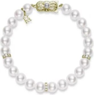 Mikimoto Akoya Cultured Pearl 7.5mm x 7mm 7 and Diamond Bracelet - 18K Yellow Gold Clasp