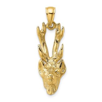 Diamond2Deal 14k Yellow Gold 3-D Deer Head Charm Pendant