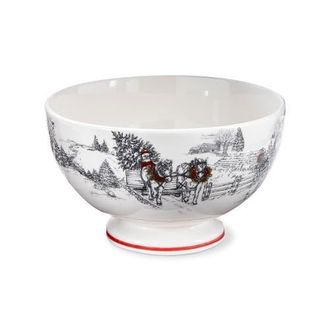 Tag Farmhouse Christmas Earthenware White Pedestal Bowl in Multicolored at Nordstrom