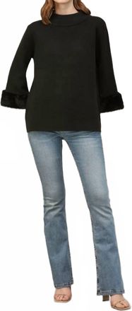 Fate Annie Fur Sleeve Detail Sweater Top In Black