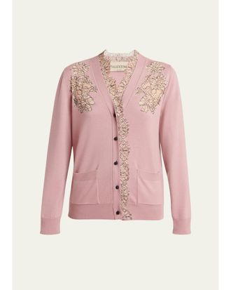 Valentino Garavani Scalloped Lace V-Neck Cardigan