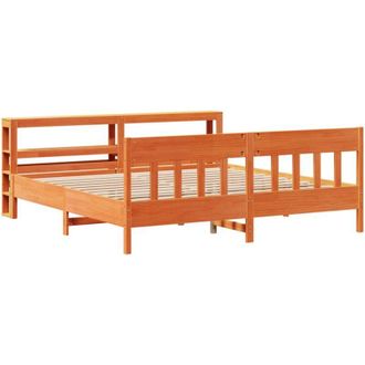vidaXL Vidaxl - Cama Sin Colch&oacute;n Madera Maciza De Pino Marr&oacute;n Cera 200x200 Cm