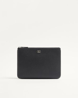 Valentino Garavani GARAVANI VLogo SIGNATURE GRAINY CALFSKIN POUCH Man BLACK UNI