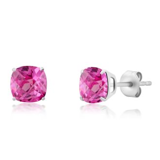 MAX + STONE Sterling Silver 6MM Cushion Cut Checkerboard Gemstone Stud Earrings