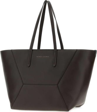 Brunello Cucinelli Womens Brown Leather Shopping Bag Testa Moro Borse A Mano