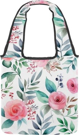 Generic Floral with Leaves Reversible Canvas Shoulder Tote - Double-Sided Print, 12oz Cotton, 27cm Drop, Fold-Flat Bag for Travel, Shopping, Street Outings
