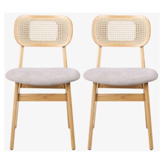 Vintahome Pack 2 Silla de comedor n&oacute;rdica madera y rat&aacute;n Nantes
