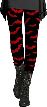 Generic Bat Print Leggings UK - Brushed Lined for Autumn | Elastic Tummy Control Waistband | Cosy Halloween Pajama Alternative | for School Drop-Offs & Movie 