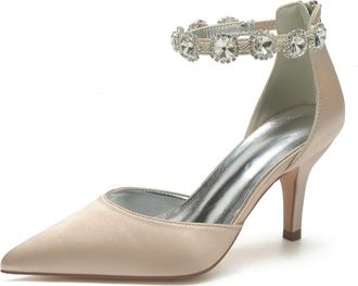 Generic Women Heels Wedding Bridal Stiletto Shoes Pointed High Heel Pumps Satin Pointy Wedding Evening Dress Shoes 8Cm,Champagne,10 UK