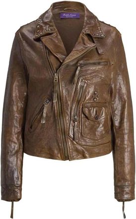 Polo Ralph Lauren Jassen, Dames, Beige, M, Leer, Leren Moto Jack met Vintage Finish