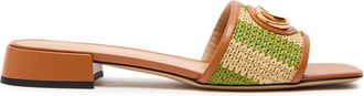 Valentino Garavani Vlogo Raffia and Leather Sliders - Green - 39 (IT39 / UK6)