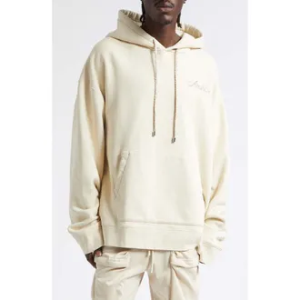 Amiri Oversize MA Check Patch Appliqu&eacute; Hoodie in Alabaster at Nordstrom, Size Xxx-Large