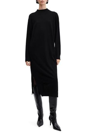 Mango Oversize Long Sleeve Midi Sweater Dress in Black at Nordstrom, Size 2