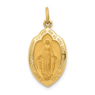Diamond2Deal 14k Yellow Gold Polished and Satin Solid Miraculous Medal Oval Pendant