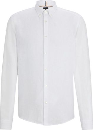 HUGO BOSS Mens Liam Collared Neck Button Down Long Sleeve Shirt in White - Size 2XL