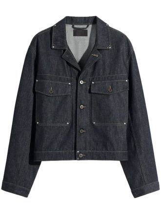 Christophe Lemaire Black Cropped Denim Trucker Jacket with Stud Details