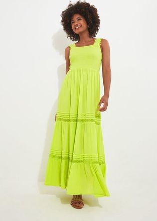Joe Browns Square Neck Crinkle Maxi Dress in Lime at Nordstrom, Size 12