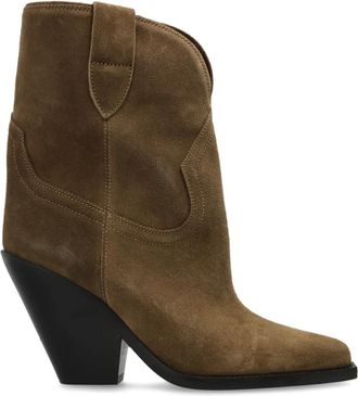 Isabel Marant Leyane Suede Heeled Ankle Boots - female - Isabel Marant - Cowboy & Biker Boots - Brown - 7 UK - Shoes