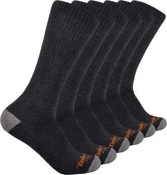 Timberland Mens 6-Pack Performance Crew Length Socks Casual, Charcoal Heather, Large (Pack of 6)