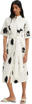 Liviana Conti Midi overhemdjurk met ceintuur - Dames - Shirt Kleedjes - Beige - XS - Katoen - Kleedjes