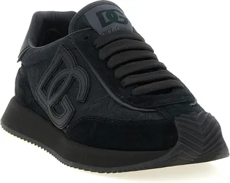 Dolce & Gabbana Womens Black Leather Athletic Sneakers