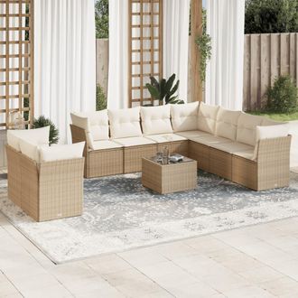 vidaXL Juego De Sof&aacute;s Jard&iacute;n Con Cojines Beige 10 Pzas Rat&aacute;n Sint&eacute;tico Vidaxl